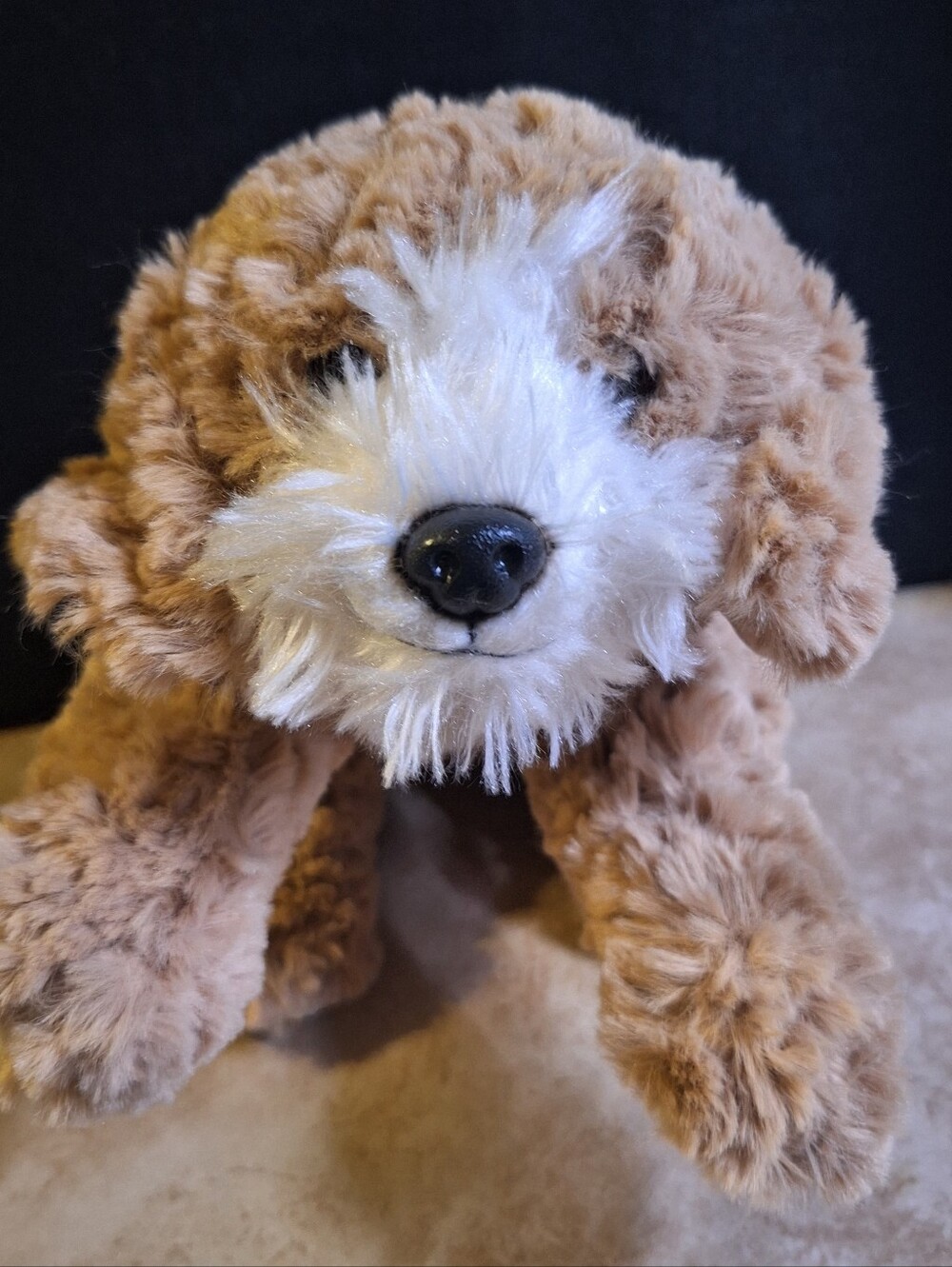 FAO Schwarz Plush Tan And White Cockapoo Puppy Dog 15" Beans Squishy Laying Flat